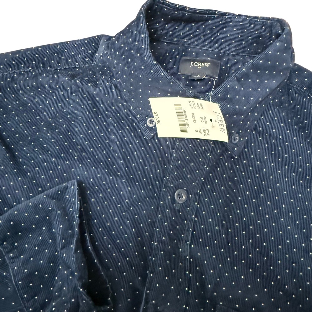 J.Crew Corduroy Shirt Mens Small Navy Blue Polka Dot H3560 LS Button Down NEW